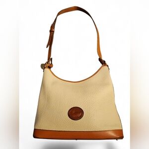 VTG Dooney & Bourke Ivory Brown Pebbled Leather Satchel Shoulder Bag Purse